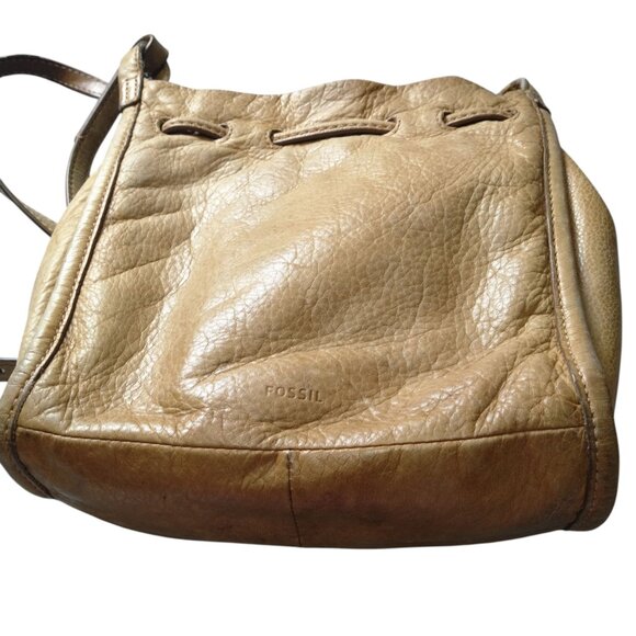 FOSSIL Claire Tech Tan Distressed Leather Drawstring With Tassels Crossbody Bag - Picture 10 of 10